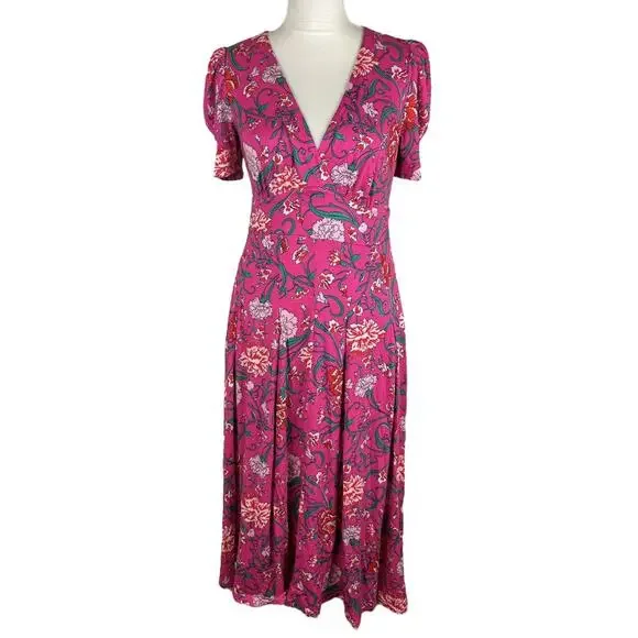 Boden Kristen Pleated Jersey Dress Pink Yarrow Carnation Vine Petite Size 6P NEW - Picture 4 of 10